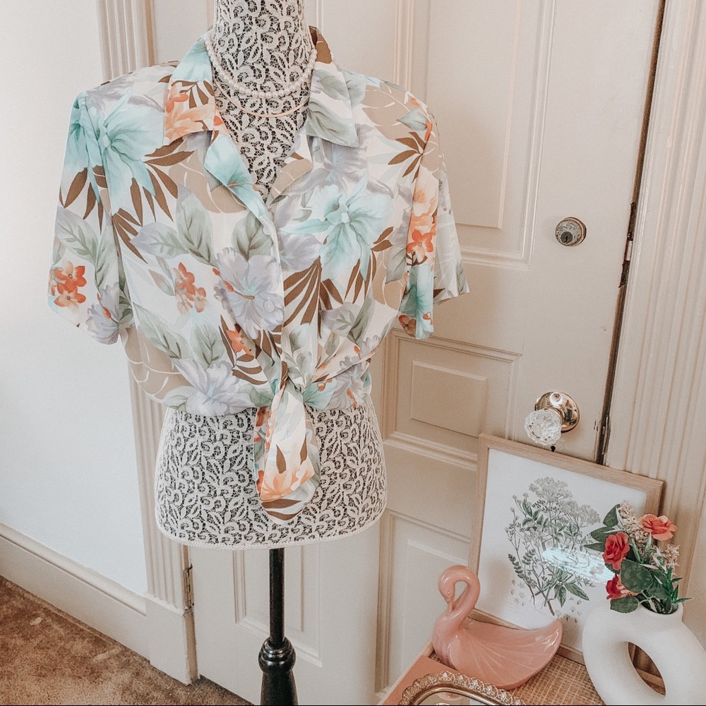 Vintage Bright Pastel Souvenir Button-Down Top SZ 16